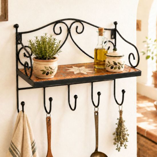 DanDiBo Küchenregal Wand Hängeregal Metall 40cm Mosaik 050550 Wandregal Küche Regal Küchenwandregal mit Haken