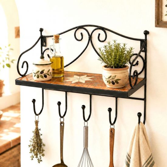 DanDiBo Küchenregal Wand Hängeregal Metall 40cm Mosaik 050550 Wandregal Küche Regal Küchenwandregal mit Haken