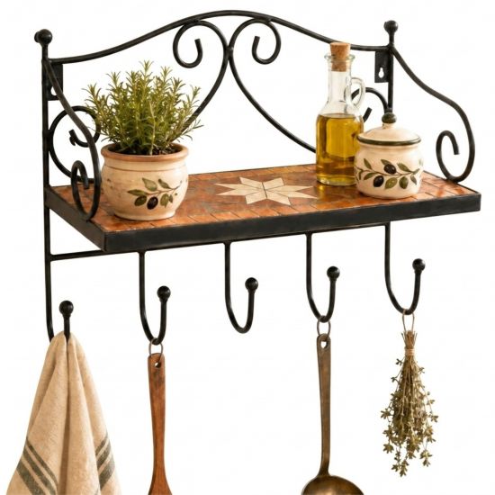 DanDiBo Küchenregal Wand Hängeregal Metall 40cm Mosaik 050550 Wandregal Küche Regal Küchenwandregal mit Haken