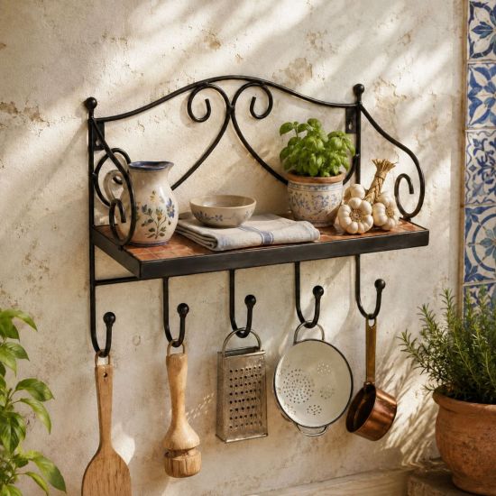 DanDiBo Küchenregal Wand Hängeregal Metall 40cm Mosaik 050550 Wandregal Küche Regal Küchenwandregal mit Haken