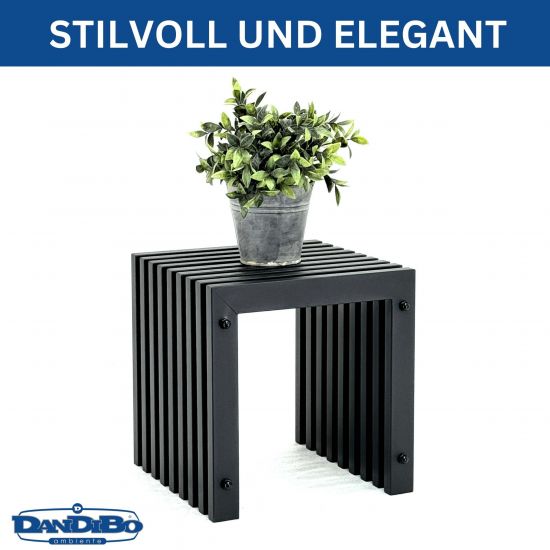 DanDiBo Lamellenhocker Hocker Metall Schwarz Eckig BASE Massiv 32 cm Modern Beistelltisch Lamellen