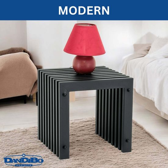 DanDiBo Lamellenhocker Hocker Metall Schwarz Eckig BASE Massiv 32 cm Modern Beistelltisch Lamellen