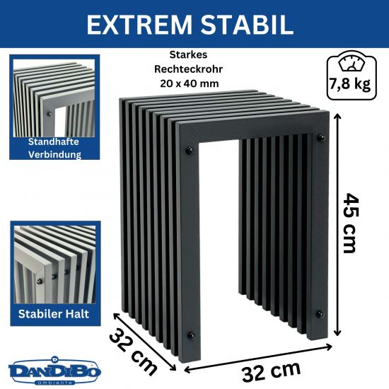 DanDiBo Slatted stool Stool Metal Black Square BASE Solid 45 cm Modern Side table Slats