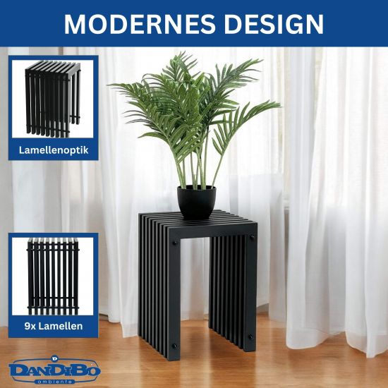 DanDiBo Slatted stool Stool Metal Black Square BASE Solid 45 cm Modern Side table Slats