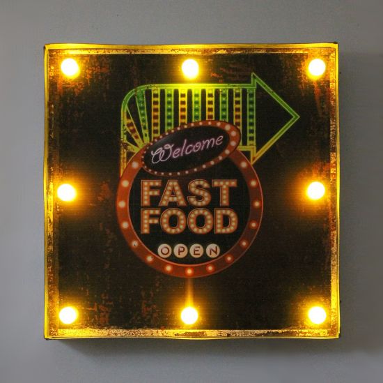Leuchtschild 237681 FAST FOOD Wandschild LED Schild aus Metall 40 cm Display