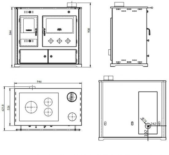 EEK A+ Wood-burning stove with baking compartment and hob Pracktik Lux Red LEFT Wood-burning stove 9.5 kW Wood-burning stove Wood-burning stove with oven and hob Swedish stove Cottage stove