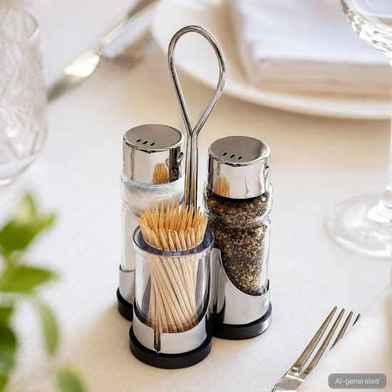 DanDiBo Menage Salz und Pfefferstreuer Set Zahnstocher Salzstreuer Pfeffestreuer Klein Edelstahl Glas