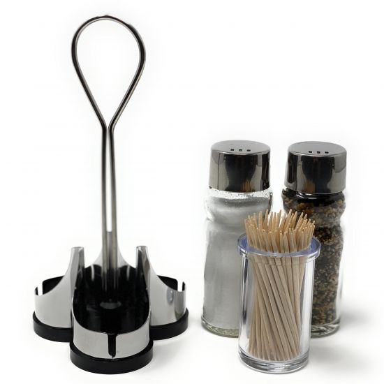 DanDiBo Menage Salz und Pfefferstreuer Set Zahnstocher Salzstreuer Pfeffestreuer Klein Edelstahl Glas