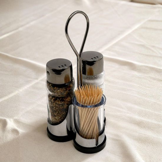 DanDiBo Menage Salz und Pfefferstreuer Set Zahnstocher Salzstreuer Pfeffestreuer Klein Edelstahl Glas