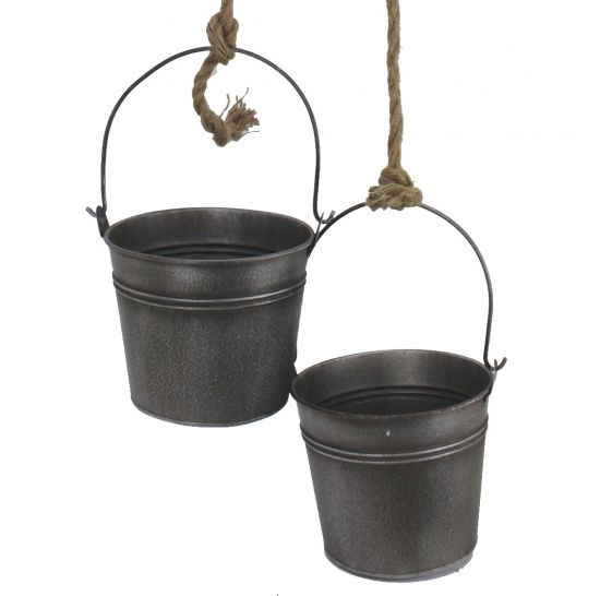 Metal bucket with pulley decoration set silver grey MB27 rope decoration plant pot plants flower pot bucket rope winch water bucket