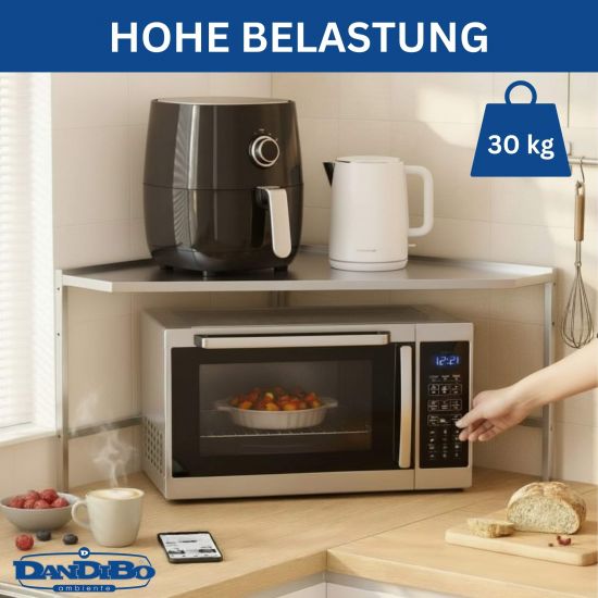 DanDiBo Mikrowellenregal Eckregal Küche Stehend Arbeitsplatte 72x72 cm Edelstahl 2 Stufig 96690 Mikrowellen Regal Küchenregal Microwave Shelf