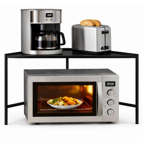 DanDiBo Mikrowellenregal Eckregal Küche Stehend Arbeitsplatte 72x72 cm Schwarz 2 Stufig 96688 Mikrowellen Regal Küchenregal Microwave Shelf