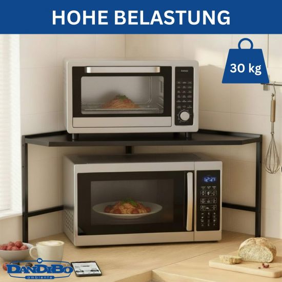 DanDiBo Mikrowellenregal Eckregal Küche Stehend Arbeitsplatte 72x72 cm Schwarz 2 Stufig 96688 Mikrowellen Regal Küchenregal Microwave Shelf