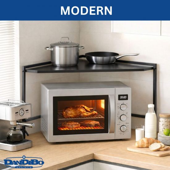 DanDiBo Mikrowellenregal Eckregal Küche Stehend Arbeitsplatte 72x72 cm Schwarz 2 Stufig 96688 Mikrowellen Regal Küchenregal Microwave Shelf