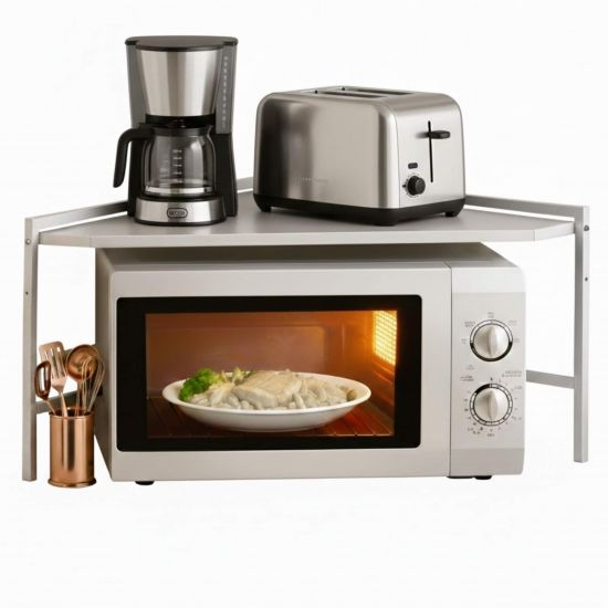 DanDiBo Mikrowellenregal Eckregal Küche Stehend Arbeitsplatte 72x72 cm Weiß 2 Stufig 96689 Mikrowellen Regal Küchenregal Microwave Shelf