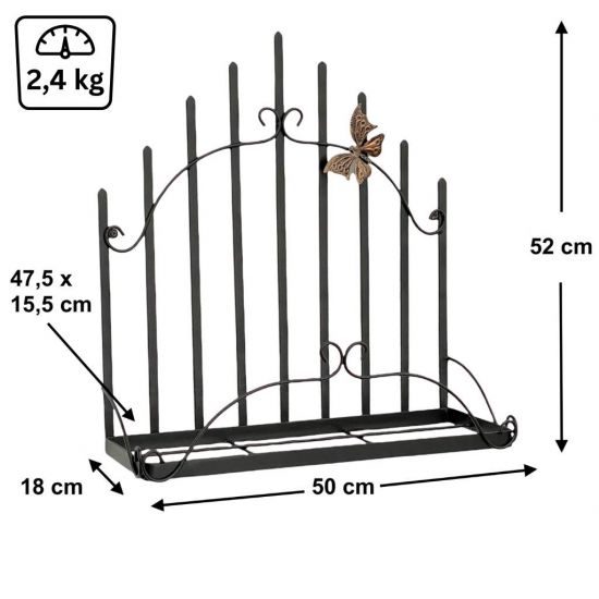 Preview: DanDiBo Plant Holder Wall Flower Holder Pot Holder Black Metal 50 cm Hanging Wall Basket 96237 Plant Shelf Flower Shelf Wall Shelf