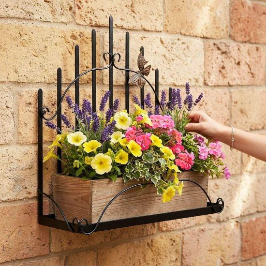 DanDiBo Plant Holder Wall Flower Holder Pot Holder Black Metal 50 cm Hanging Wall Basket 96237 Plant Shelf Flower Shelf Wall Shelf