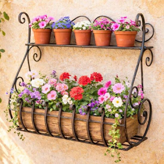 DanDiBo Plant Holder Wall Flower Holder Pot Holder Black Metal 50 cm Hanging Wall Basket Sebino Plant Shelf Flower Shelf Wall Shelf