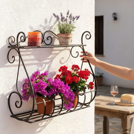 Preview: DanDiBo Plant Holder Wall Flower Holder Pot Holder Black Metal 50 cm Hanging Wall Basket Sebino Plant Shelf Flower Shelf Wall Shelf