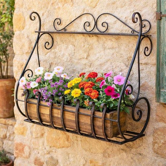 DanDiBo Plant Holder Wall Flower Holder Pot Holder Black Metal 50 cm Hanging Wall Basket Sebino Plant Shelf Flower Shelf Wall Shelf