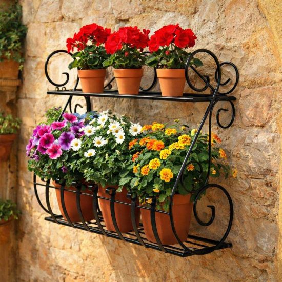 DanDiBo Plant Holder Wall Flower Holder Pot Holder Black Metal 50 cm Hanging Wall Basket Sebino Plant Shelf Flower Shelf Wall Shelf