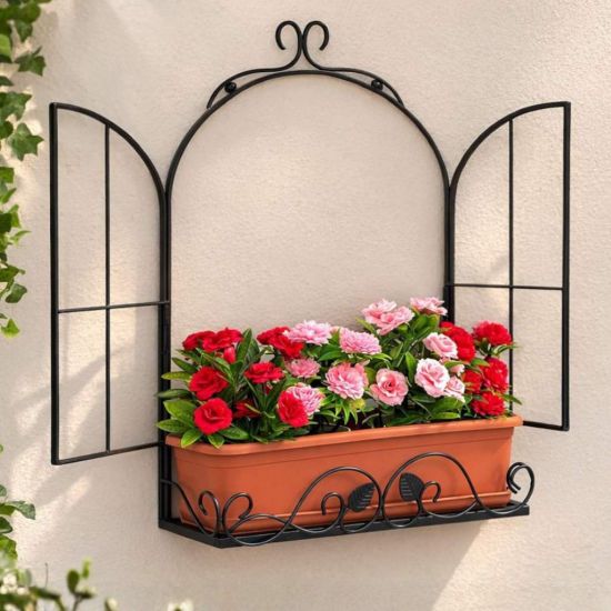 DanDiBo Plant Holder Wall Flower Holder Window Black Metal 50 cm Hanging Pot Holder Flower Stand Plant Shelf Wall Shelf