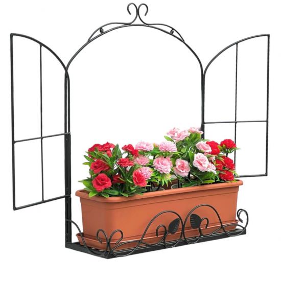 DanDiBo Plant Holder Wall Flower Holder Window Black Metal 50 cm Hanging Pot Holder Flower Stand Plant Shelf Wall Shelf