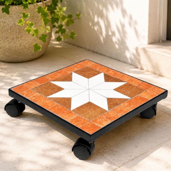 DanDiBo Outdoor Weatherproof Square Plant Caddy 30 cm Mosaic 12026 Flower Pot Caddy Plant Stand