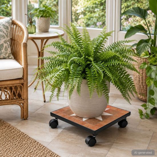 DanDiBo Outdoor Weatherproof Square Plant Caddy 30 cm Mosaic 12026 Flower Pot Caddy Plant Stand