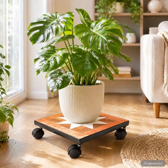 Preview: DanDiBo Outdoor Weatherproof Square Plant Caddy 30 cm Mosaic 12026 Flower Pot Caddy Plant Stand