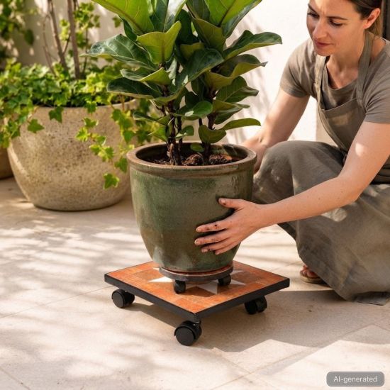 DanDiBo Outdoor Weatherproof Square Plant Caddy 30 cm Mosaic 12026 Flower Pot Caddy Plant Stand