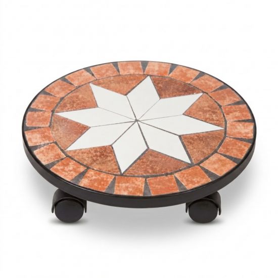 DanDiBo Pflanzenroller Outdoor Wetterfest Rund 30cm Mosaik Merano 12025 Blumenroller Blumenständer Planzenständer