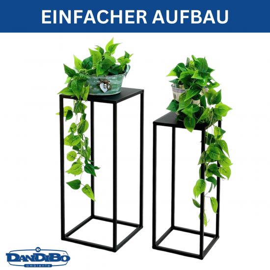 DanDiBo Pflanzenständer Metall Schwarz Eckig 2er Set 96574 Beistelltisch Blumenhocker Blumenständer Blumensäule Design Modern Pflanzenhocker