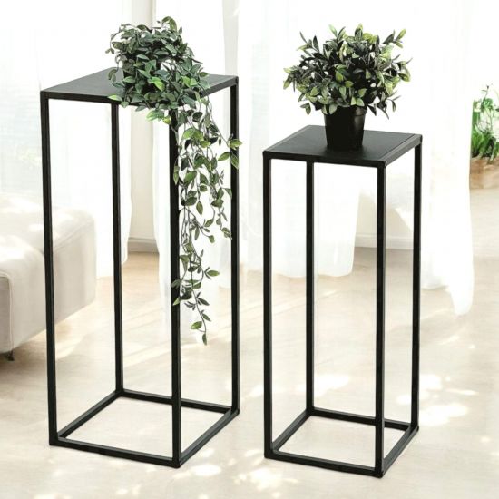 DanDiBo Plant Stand Metal Black Square 2-Piece Set 96574 Side Table Flower Stool Plant Stand Flower Column Modern Design Plant Stool