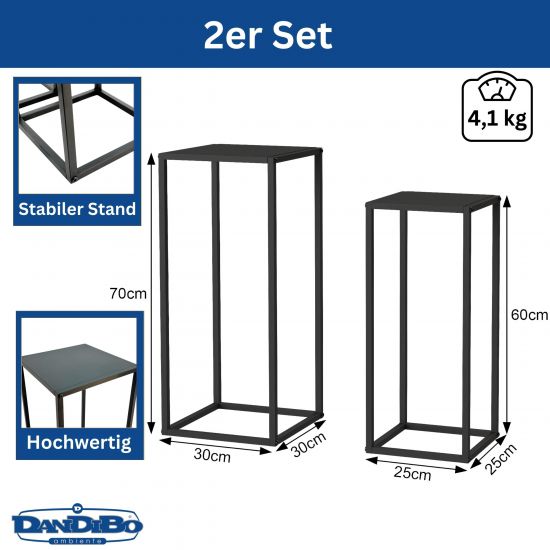 DanDiBo Pflanzenständer Metall Schwarz Eckig 2er Set 96574 Beistelltisch Blumenhocker Blumenständer Blumensäule Design Modern Pflanzenhocker