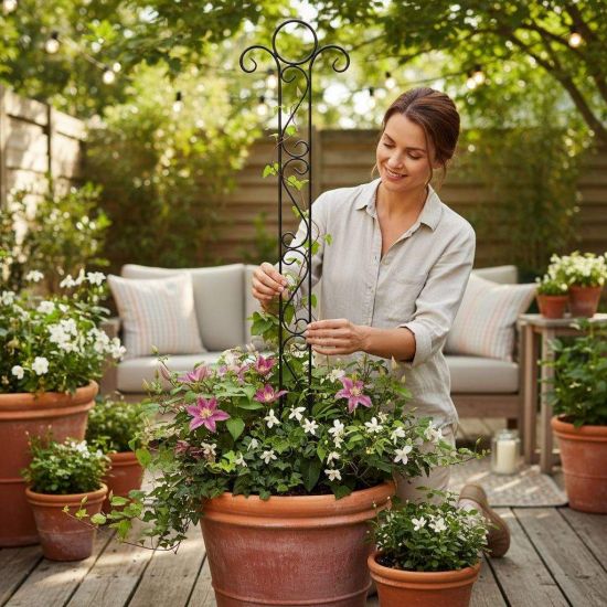 DanDiBo Plant Support Trellis Metal 135 cm Ground Spike Classic Garden Stake Climbing Support Plant Holder Trellis Column Garden Flower Stake