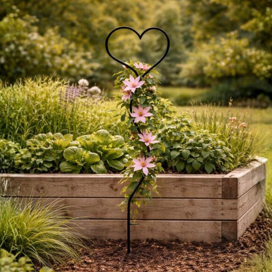 DanDiBo Rankhilfe Kletterhilfe Metall 150 cm Bodenstecker Herz Gartenstecker Rankgitter Kletterpflanzen Blumenhalter Ranksäule Garten Blumen Herzstecker