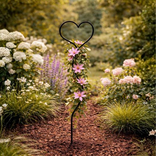 DanDiBo Rankhilfe Kletterhilfe Metall 150 cm Bodenstecker Herz Gartenstecker Rankgitter Kletterpflanzen Blumenhalter Ranksäule Garten Blumen Herzstecker
