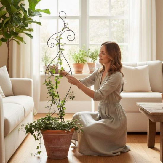 DanDiBo Plant Support Climbing Trellis Metal Black 140 cm Ground Spike Woman Lora Garden Stake Trellis Climbing Plants Flower Holder Garden Column Plants