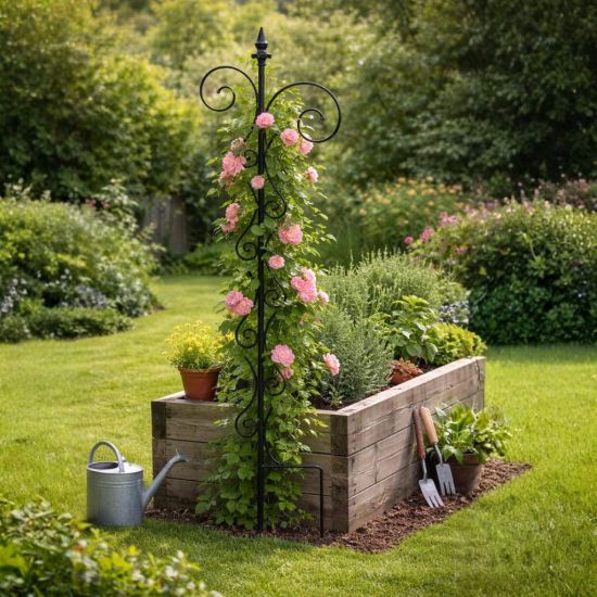 DanDiBo Rankhilfe Rankgitter Metall 145 cm Kletterhilfe Pflanzengitter Kletterpflanzen Erdspieß Bodenstecker 2 Halter Blumenhalter Ranksäule