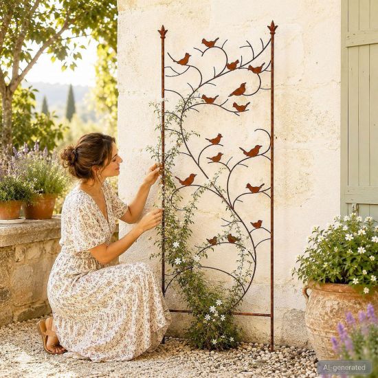 Preview: DanDiBo Metal Garden Trellis 150 cm Birds 120705 Climbing Plant Support Plant Trellis Ground Stake Flower Holder Climbing Column