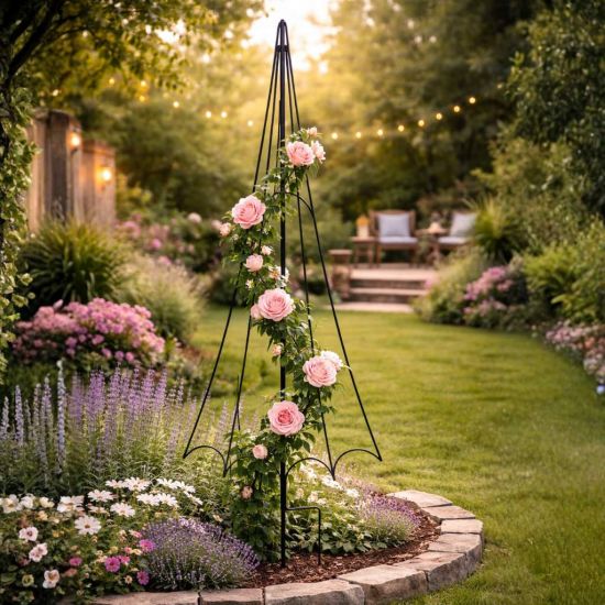 DanDiBo Rankhilfe Rankgitter Metall Schwarz H-150cm Regenschirm Garten Kletterpflanzen Rosen Bodenstecker Kletterhilfe Blumenhalter Ranksäule