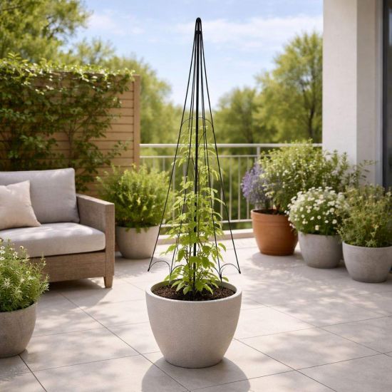 DanDiBo Plant Support Trellis Metal Black H-150 cm Garden Umbrella Design Climbing Plant Support Rose Trellis Ground Spike Plant Holder Climbing Column