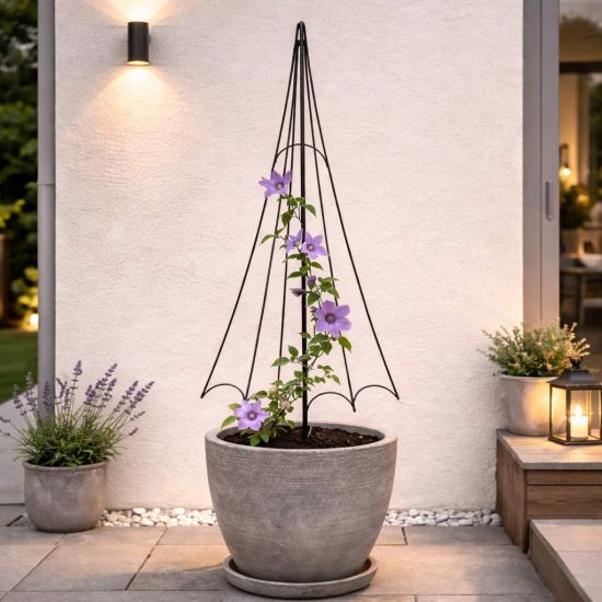 DanDiBo Rankhilfe Rankgitter Metall Schwarz H-150cm Regenschirm Garten Kletterpflanzen Rosen Bodenstecker Kletterhilfe Blumenhalter Ranksäule