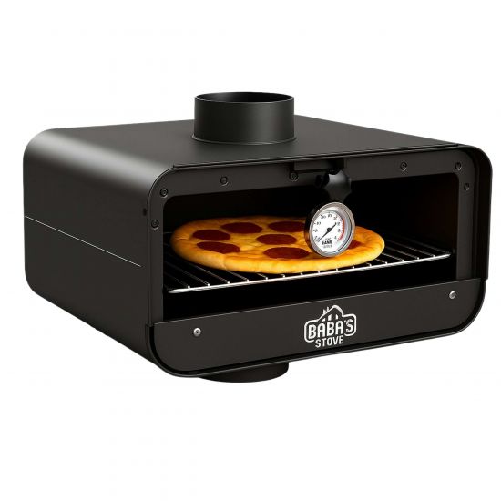 Babas Rauchrohr Backofen Kaminofen Backaufsatz Ofenrohr Backfach 150 mm Universal für Holzofen Kamin Integriertes Thermometer