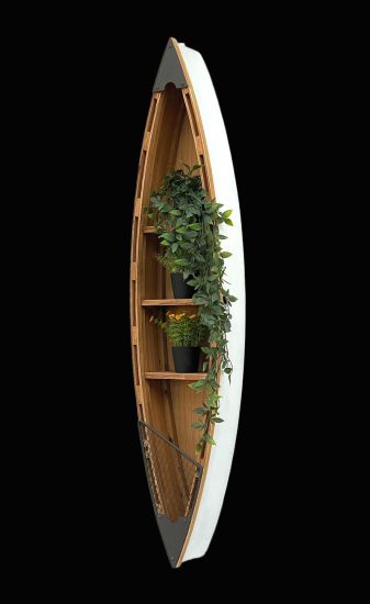 DanDiBo Regal Boot Wandregal 120 cm in Bootsform aus Holz Antik MR83 Maritim Bootsregal Badregal Badschrank Braun für die Wand