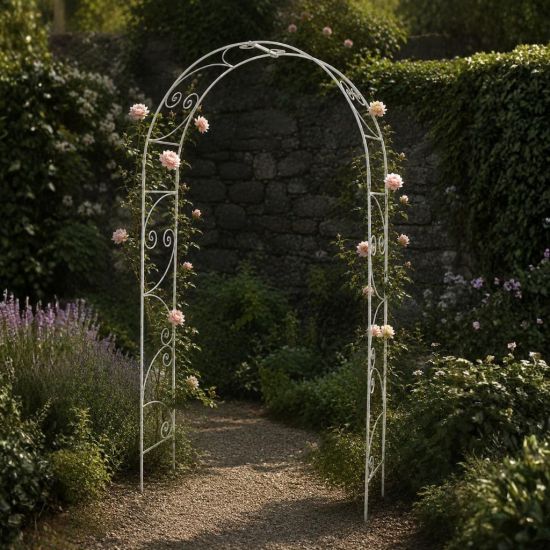 DanDiBo Rose Arch Metal Stable Galvanized 120 cm Wide Climbing Arch 96518 Garden Arch Gateway Round Arch Plant Arch Solid Hot-Dip Galvanized Garden Weatherproof Wrought Iron