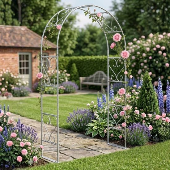 DanDiBo Rose Arch Made of Metal, Stable Galvanized, 120 cm Wide, Climbing Arch 96521, Garden Arch, Archway, Round Arch, Plant Arch, Solid Hot-Dip Galvanized Garden Metal, Weatherproof Solid Iron