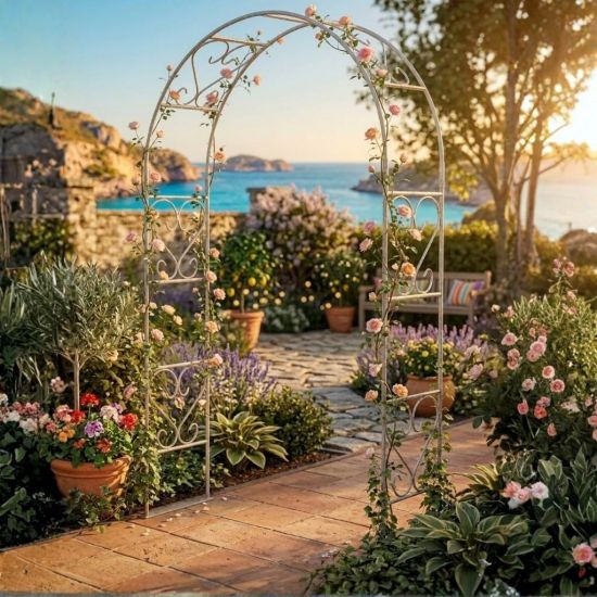 DanDiBo Rose Arch Made of Metal, Stable Galvanized, 120 cm Wide, Climbing Arch 96521, Garden Arch, Archway, Round Arch, Plant Arch, Solid Hot-Dip Galvanized Garden Metal, Weatherproof Solid Iron