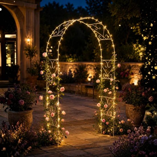 DanDiBo Rose Arch Made of Metal, Stable Galvanized, 120 cm Wide, Climbing Arch 96521, Garden Arch, Archway, Round Arch, Plant Arch, Solid Hot-Dip Galvanized Garden Metal, Weatherproof Solid Iron